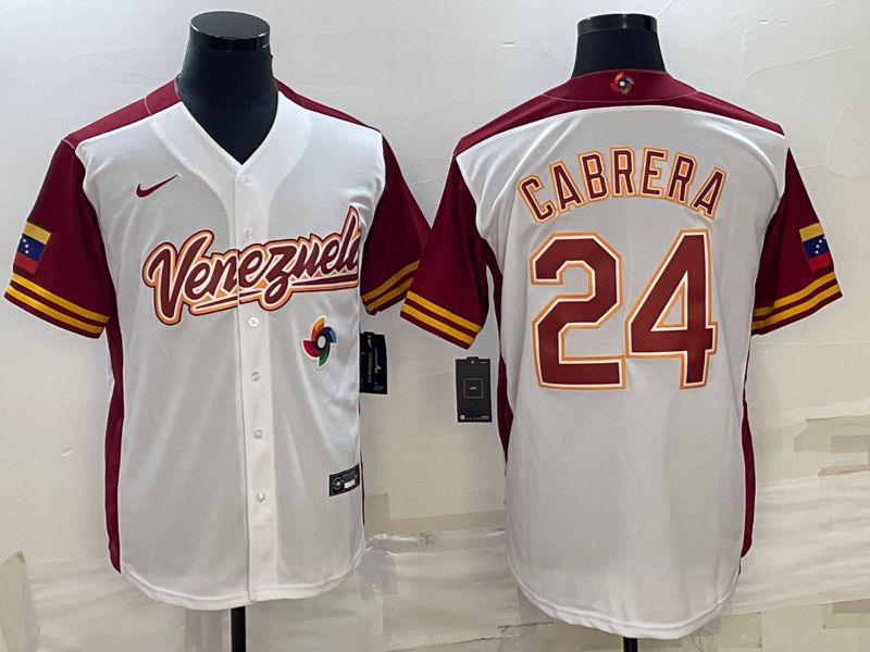 Men 2023 World Cub Venezuela #24 Cabrera White Nike MLB Jersey8